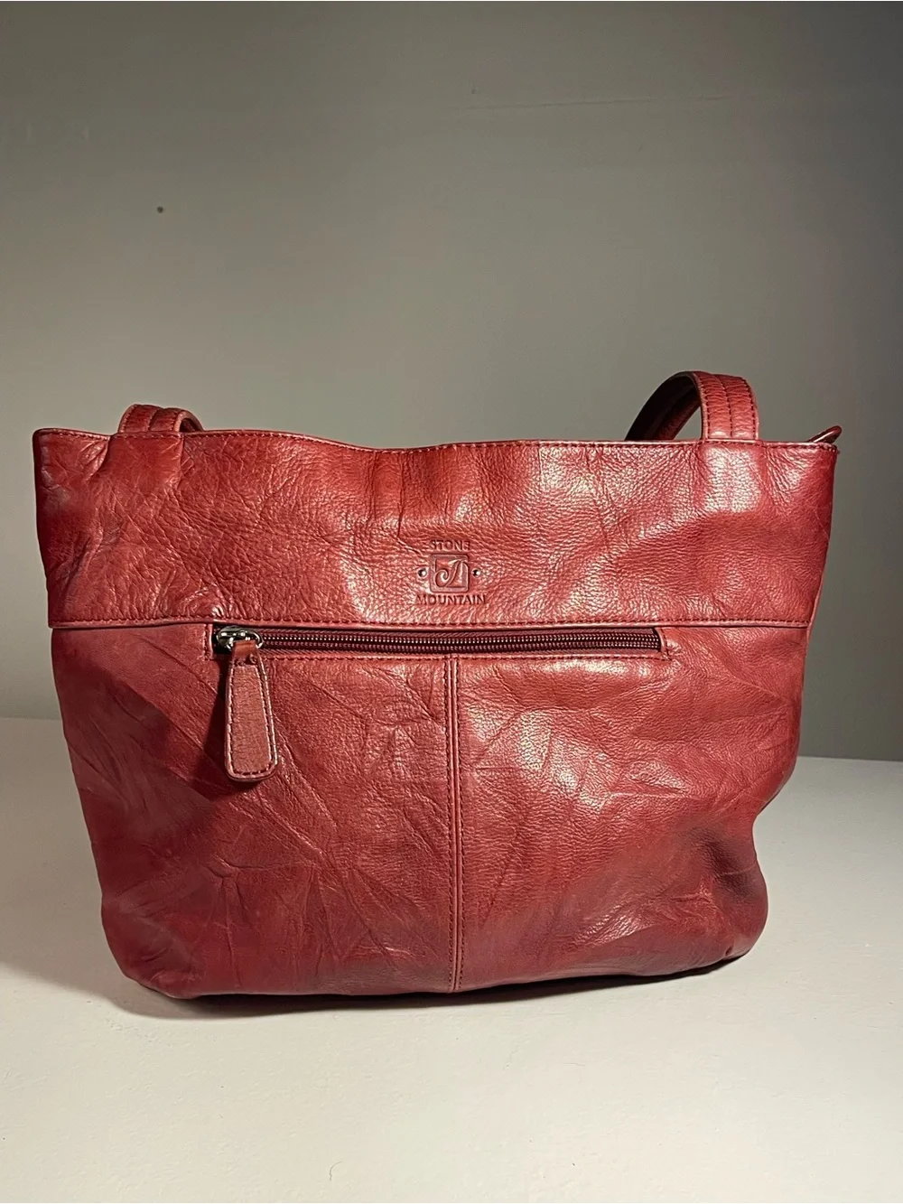 Stone Mountain Red Pebble Leather Shoulder Bag Tote 3-Zip